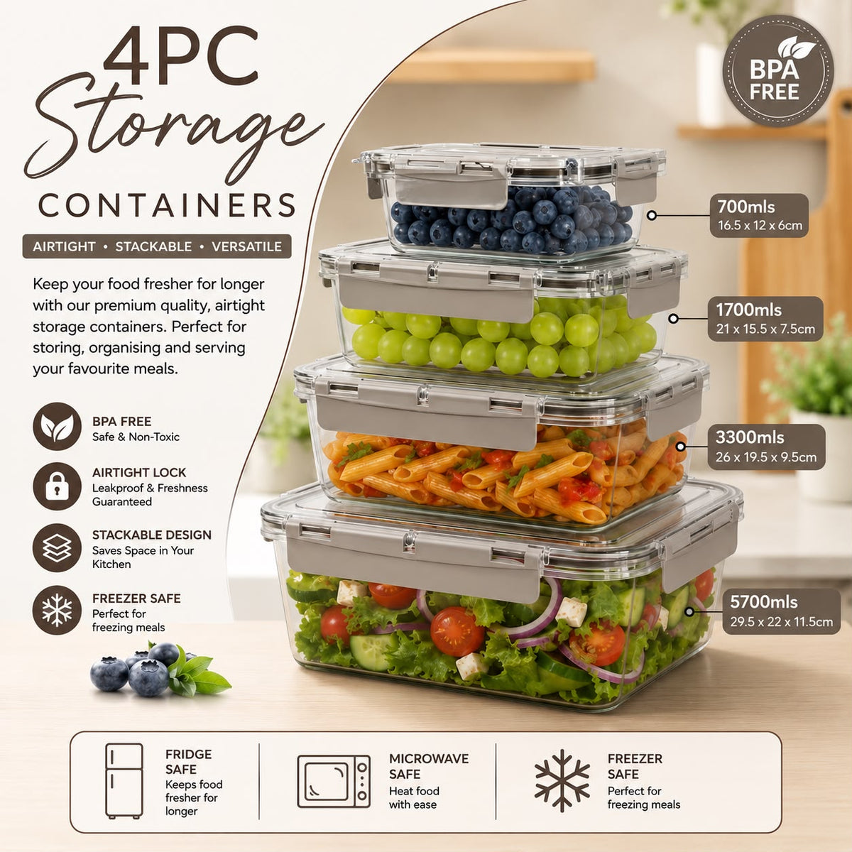 Stackable Food Containers
Airtight Kitchen Containers