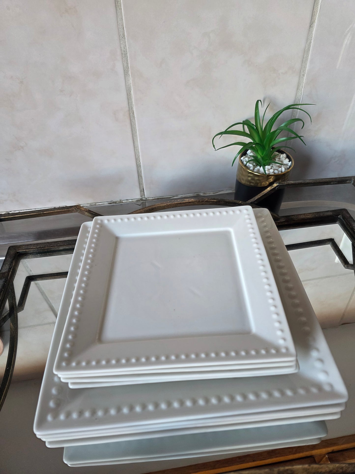 8-piece dinner plate set stacked showing coordinated design