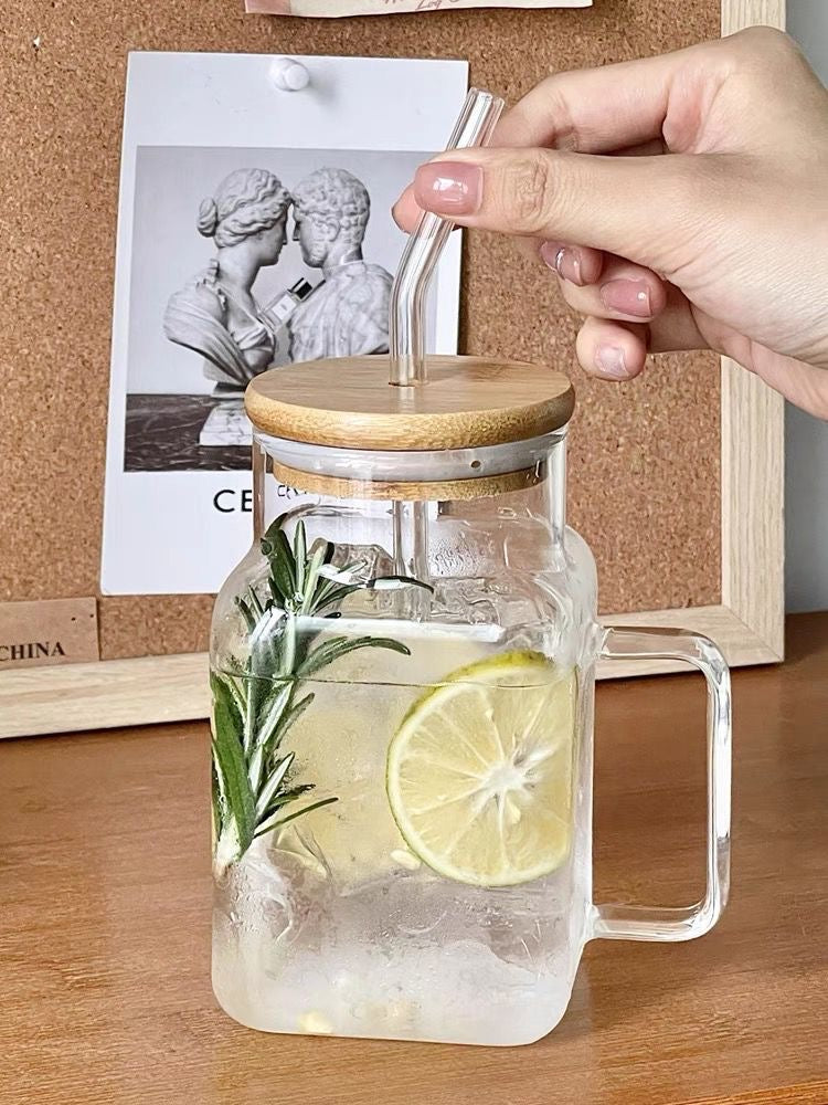 Clear jar with lid and straw