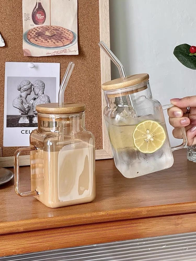 Clear jar with lid and straw