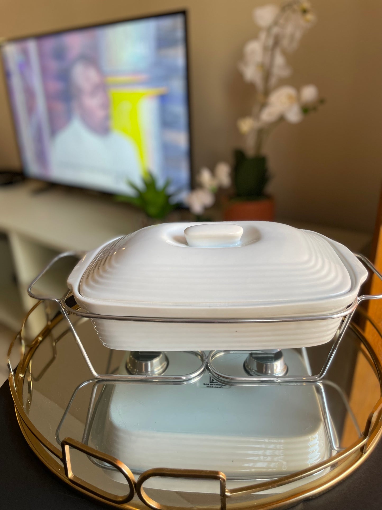 Rectangle bowl with warmer