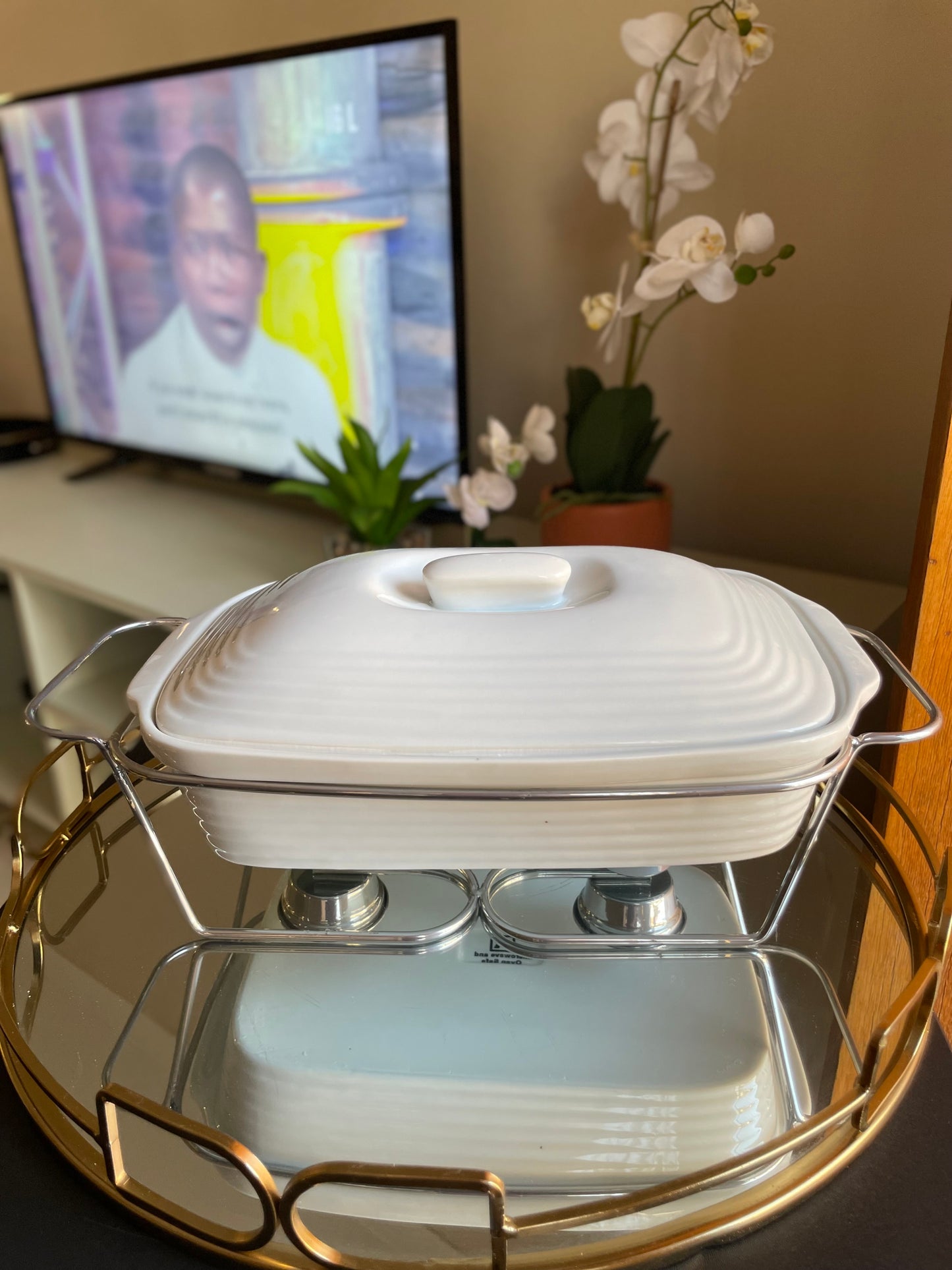 Rectangle bowl with warmer