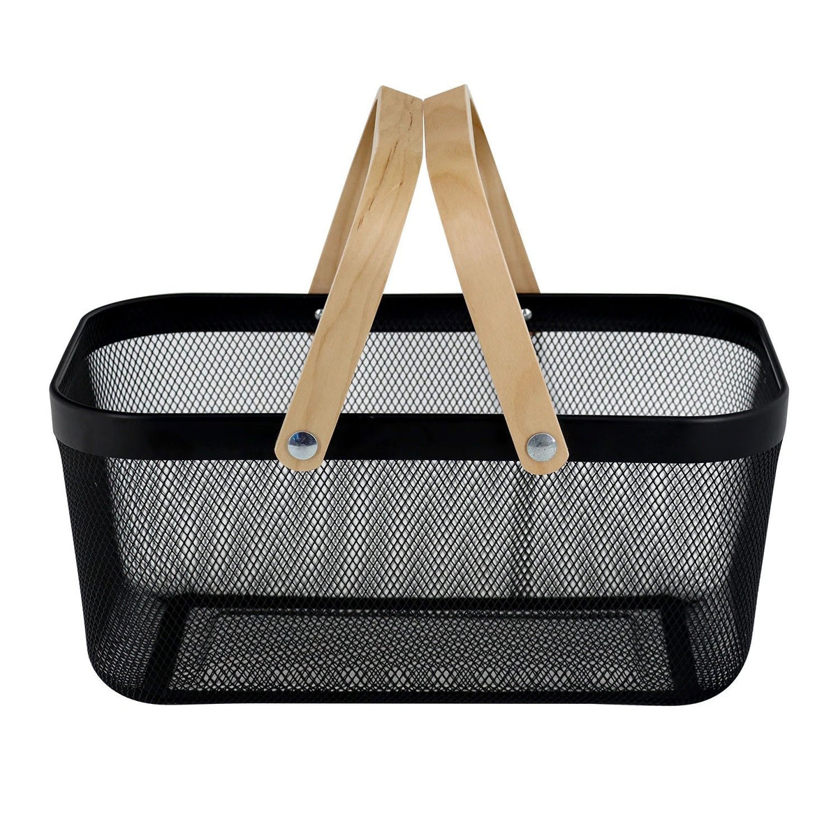 Black rectangle storage basket used for blanket storage in bedroom