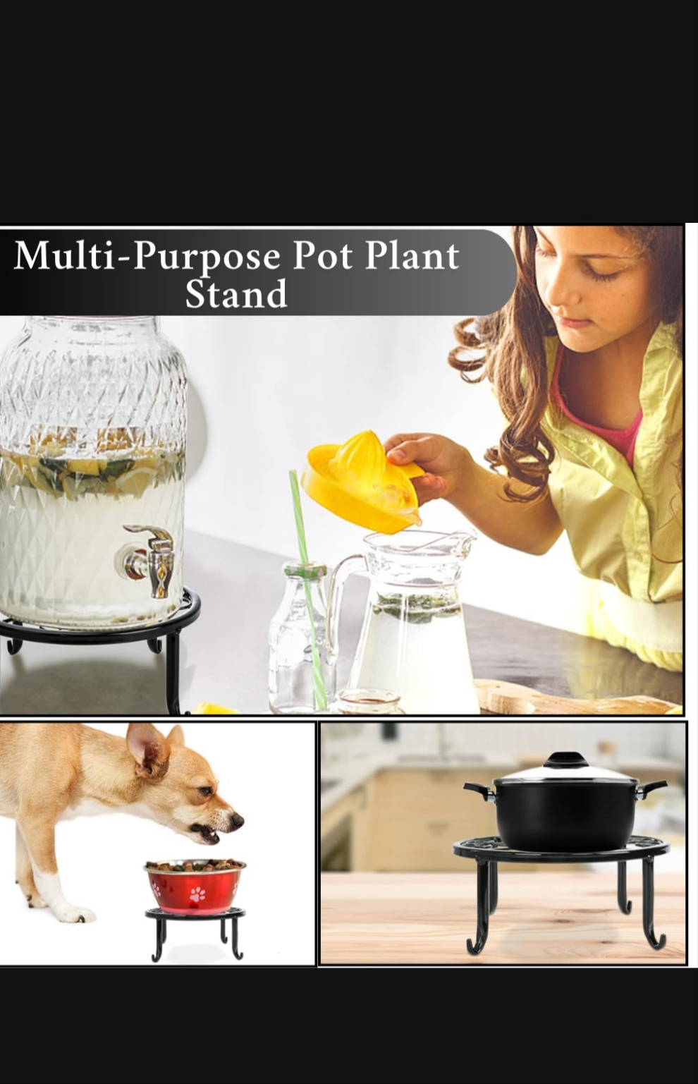 5 piece black metal bowl stands