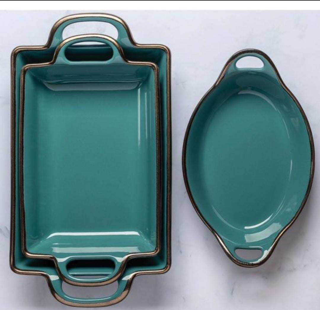 3 piece fluted green Bakeware set