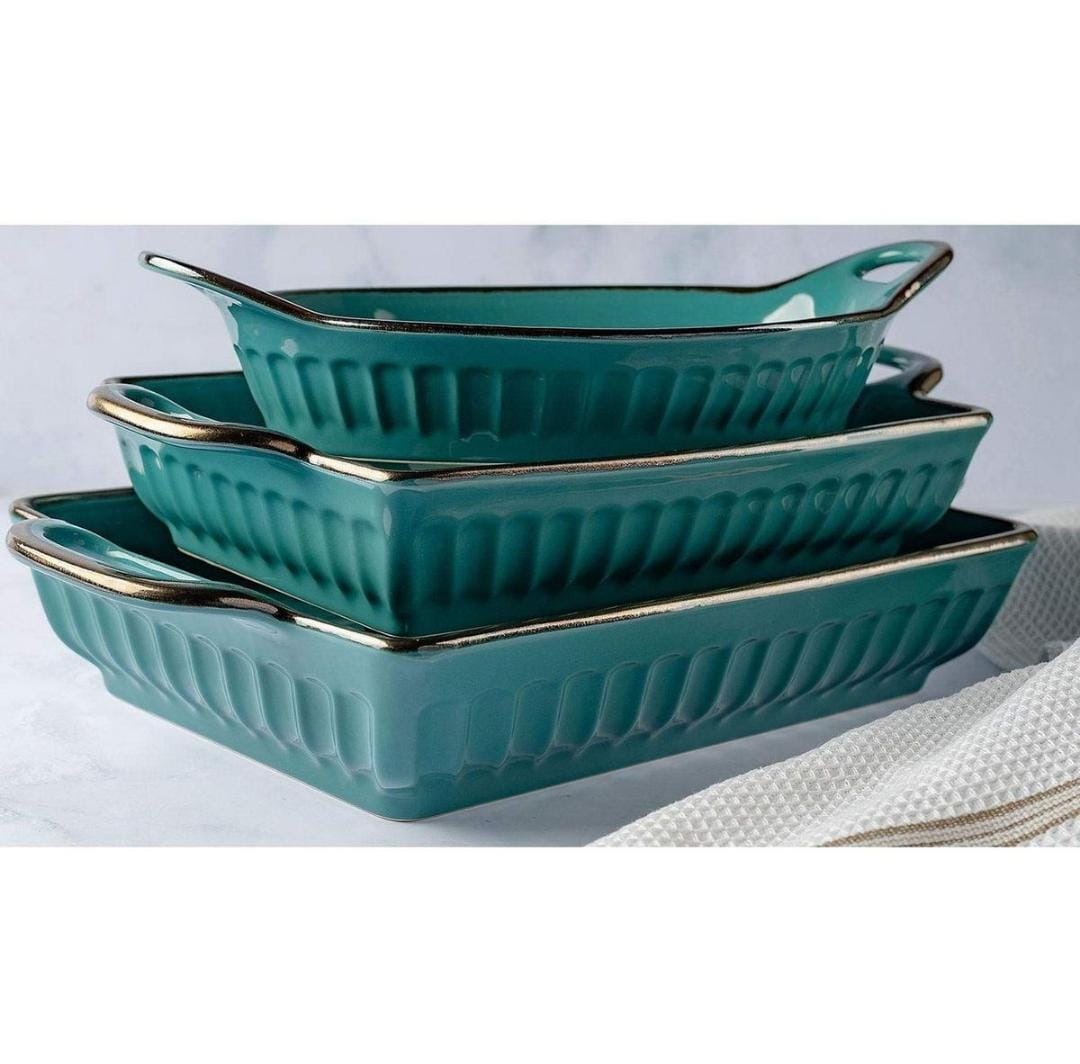 3 piece fluted green Bakeware set