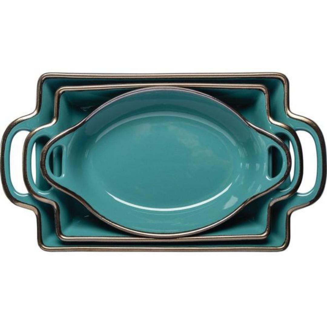 3 piece fluted green Bakeware set