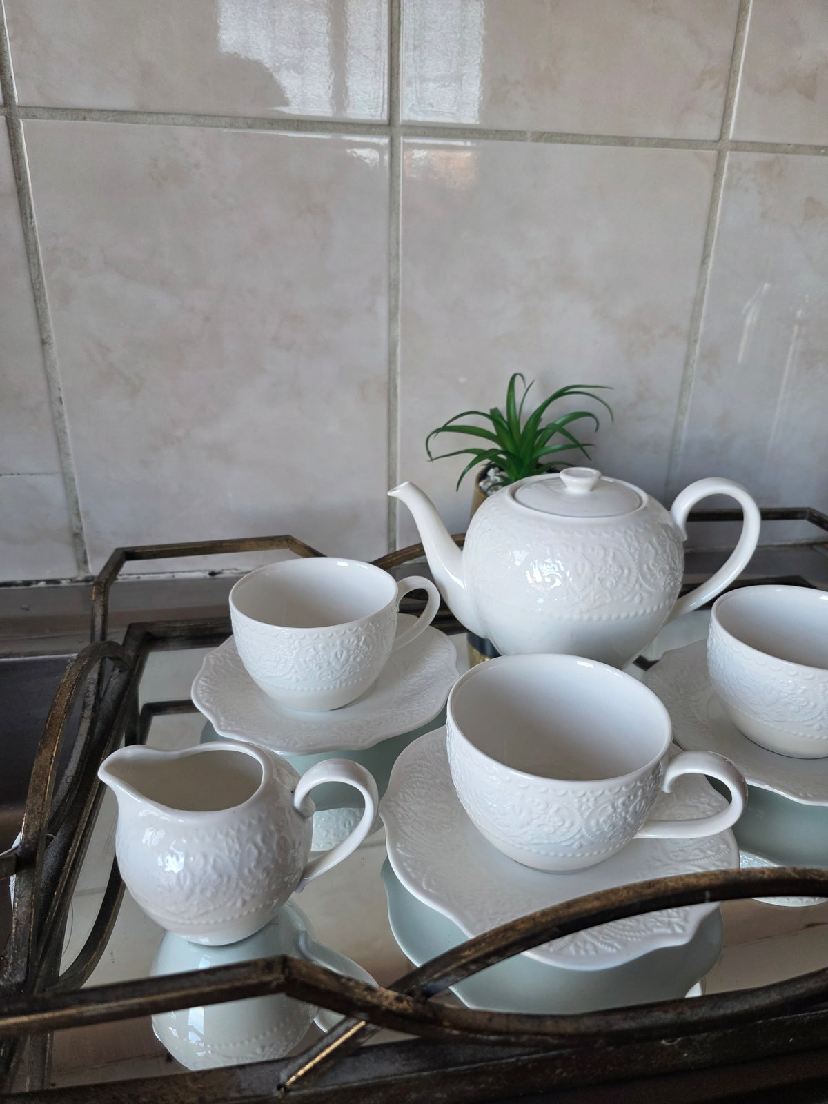14-piece tea set styled for afternoon tea gathering