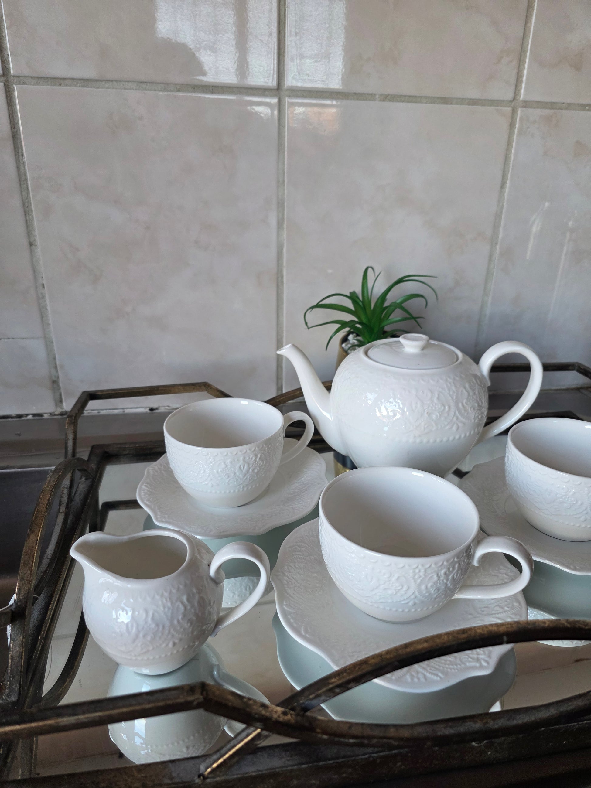 14-piece tea set styled for afternoon tea gathering