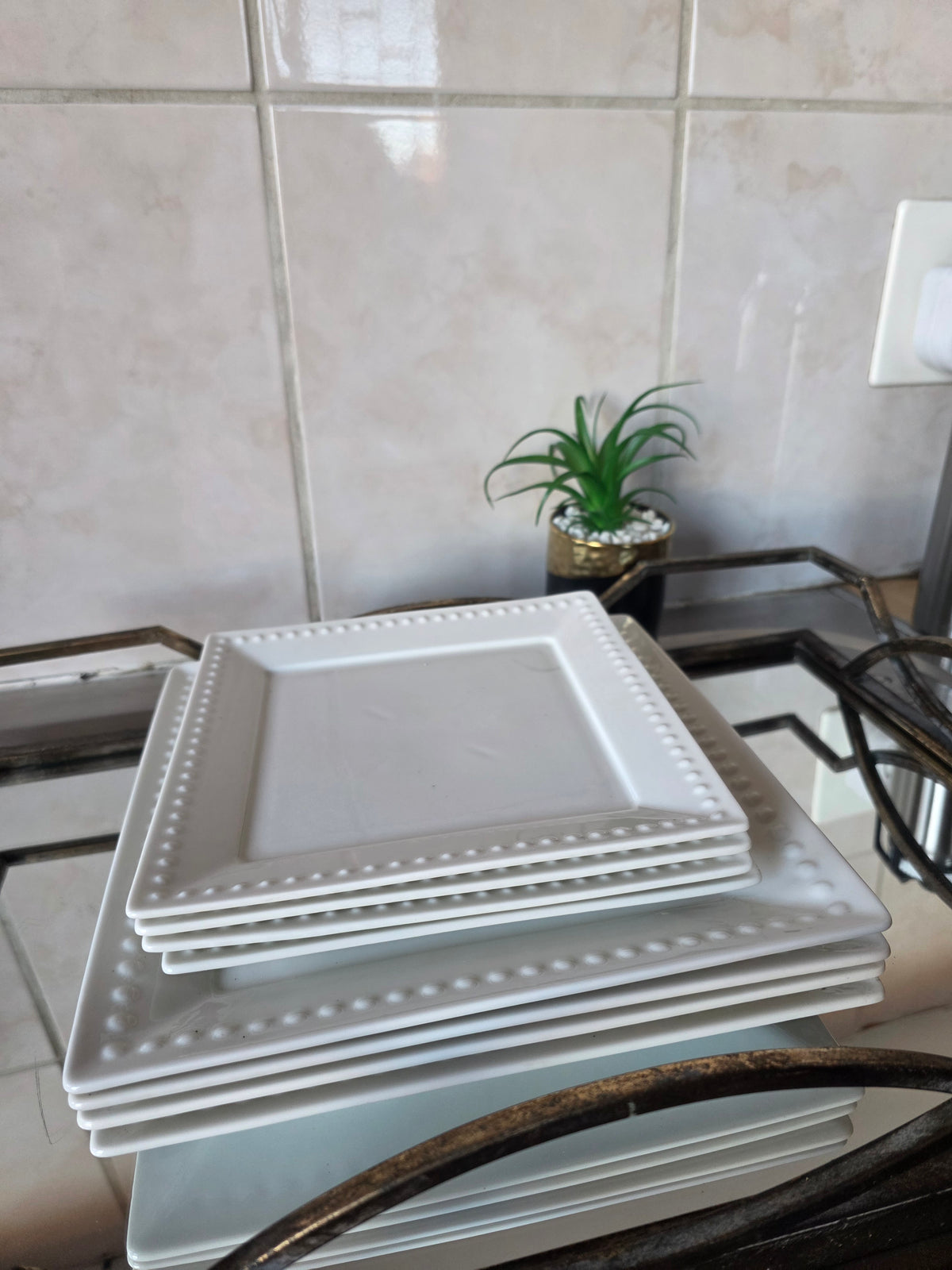 8-piece dinner plate set stacked showing coordinated design