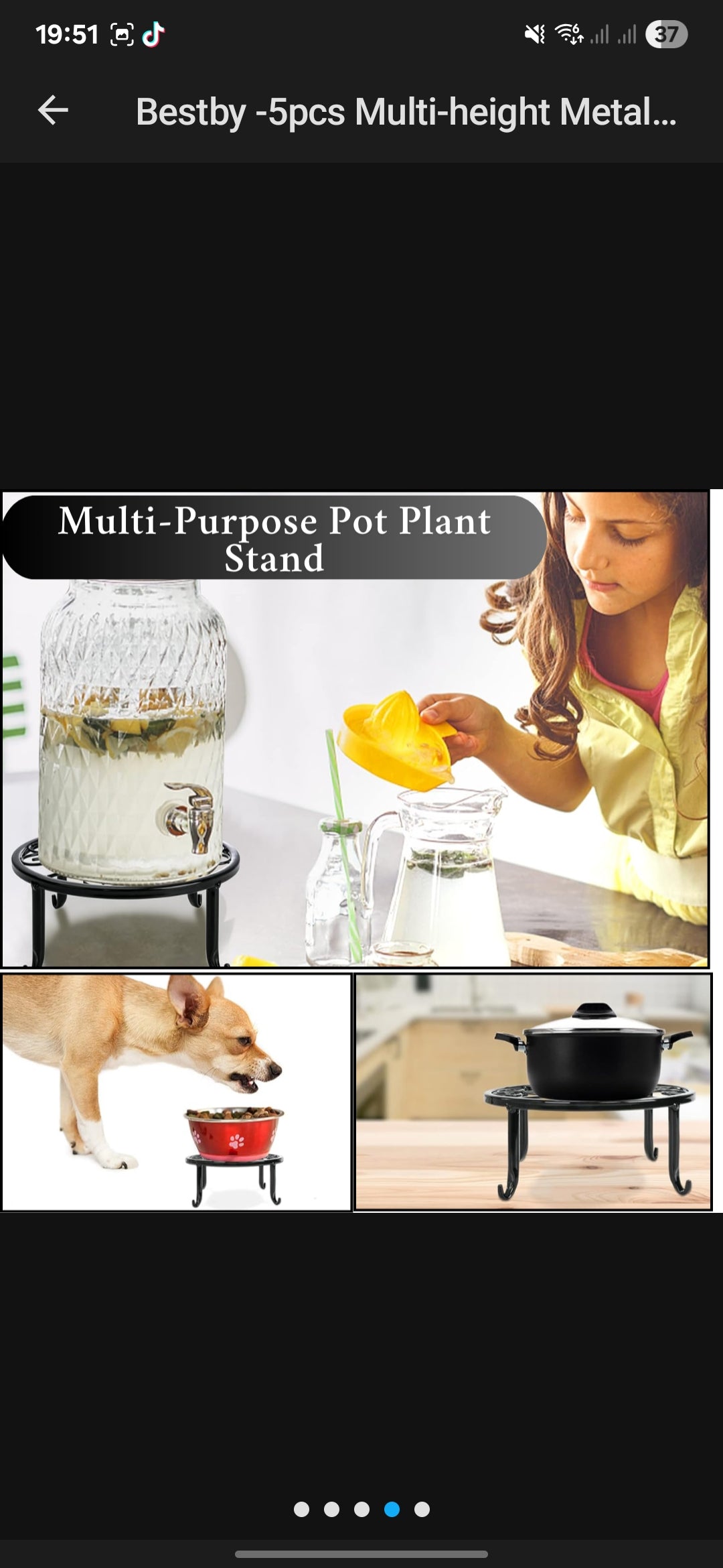 5 piece black metal bowl stands