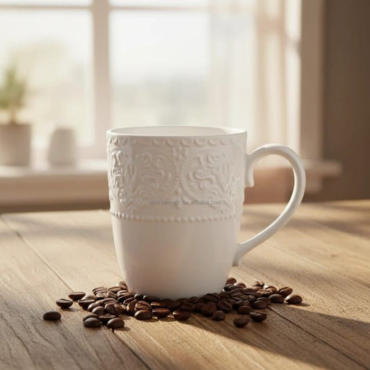 6-piece embroidered ceramic mug set for coffee and tea – Be Classic Homeware SA