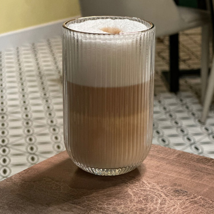6-piece ribbed glasses with gold rim on dining table – Be Classic Homeware SA