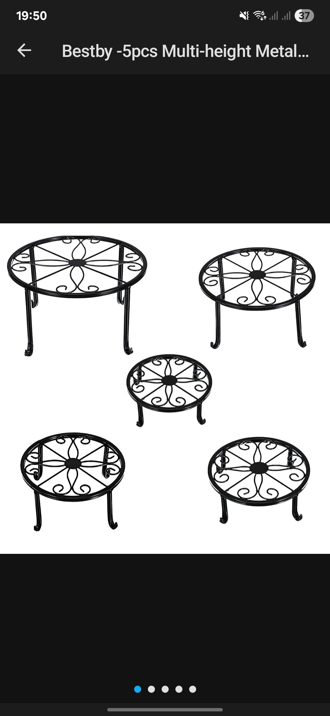 5 piece black metal bowl stands