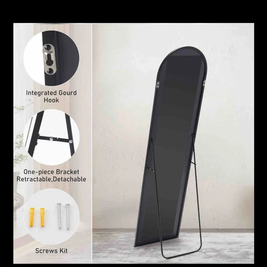 Black freestanding full-length mirror 152x45cm in modern bedroom
