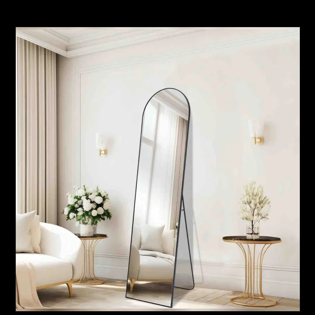 Black freestanding full-length mirror 152x45cm in modern bedroom