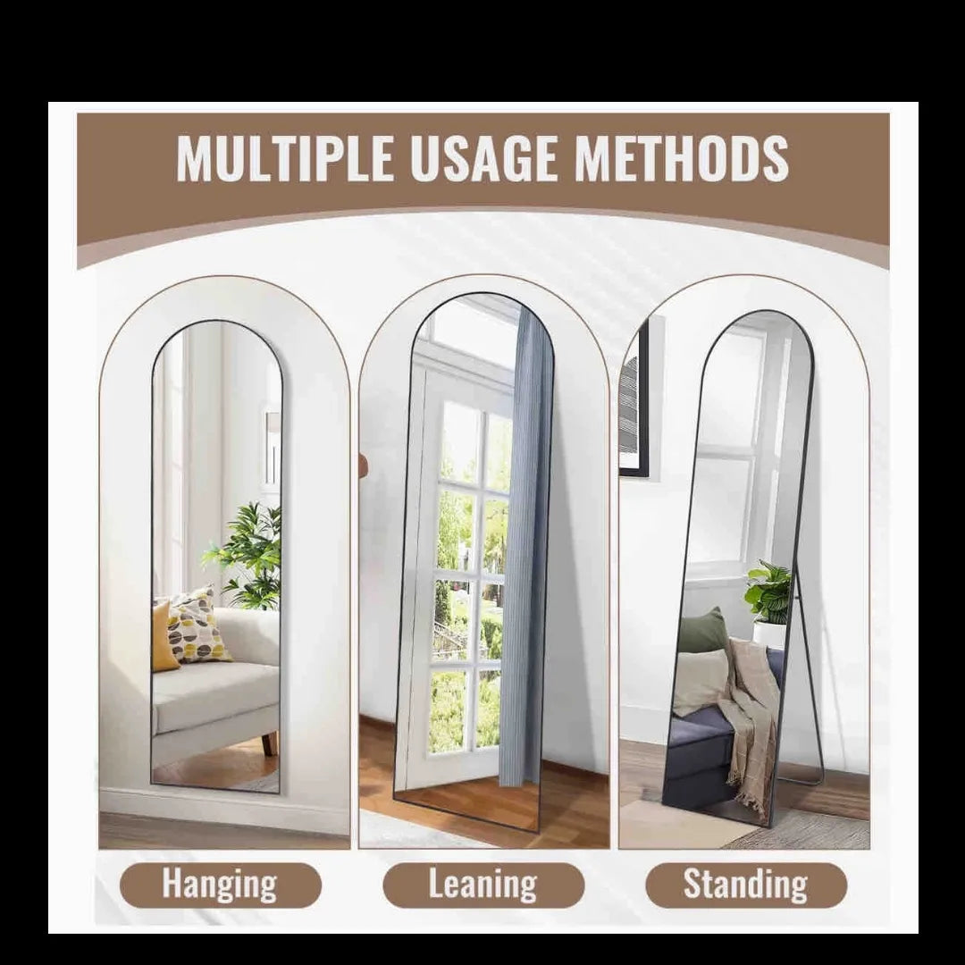 Black freestanding full-length mirror 152x45cm in modern bedroom