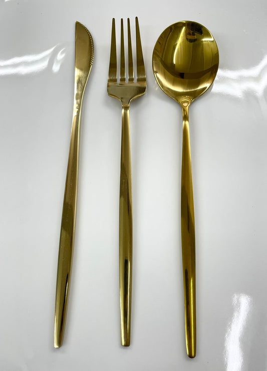 18-piece gold stainless steel cutlery set on dining table – Be Classic Homeware SA