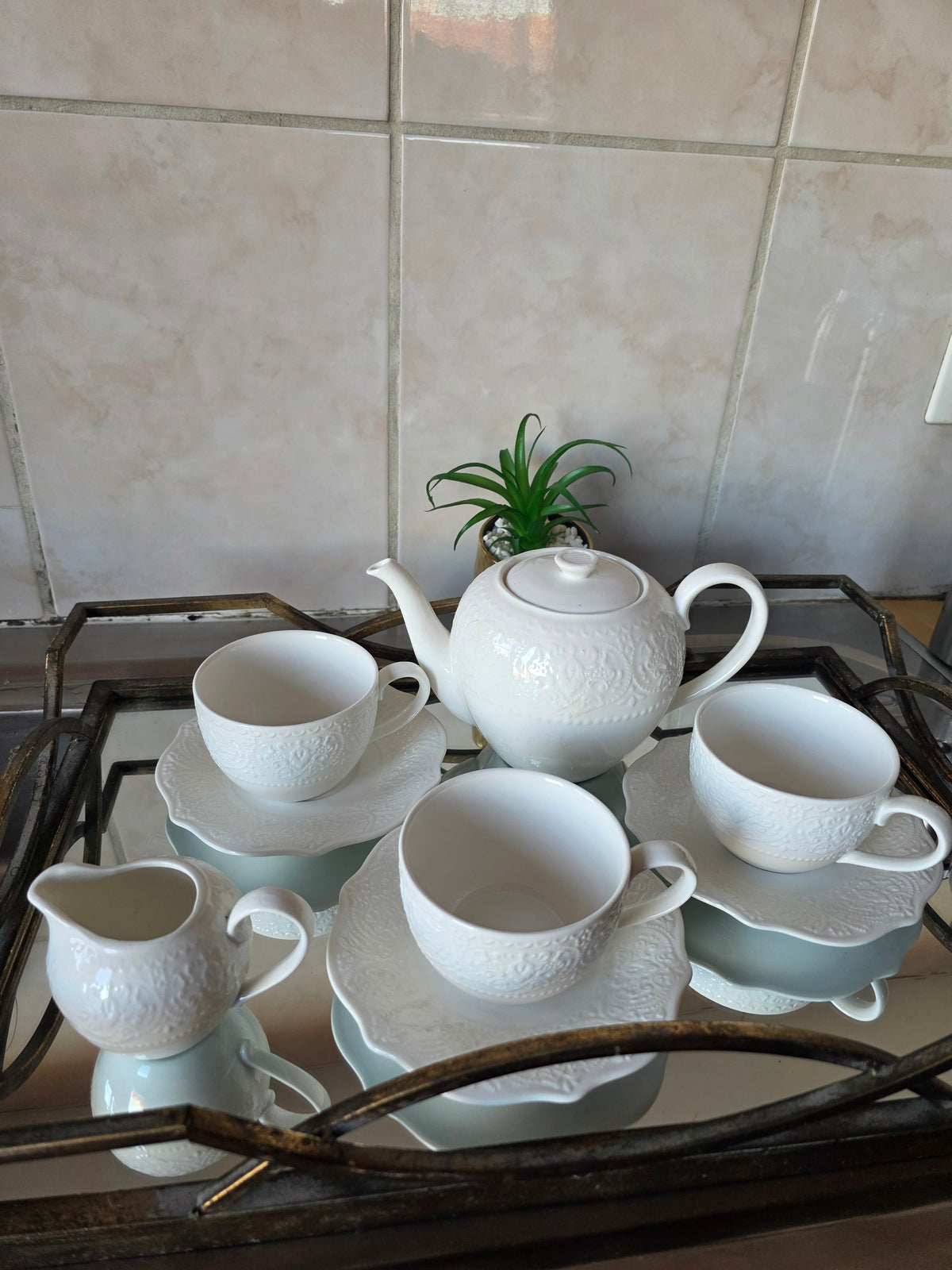14-Piece Tea Set - coordinated cups, saucers and serving pieces